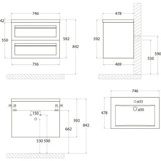 Подвесная тумба под раковину Art&Max Platino 75см капучино матовый AM-Platino-750-2C-SO-CM